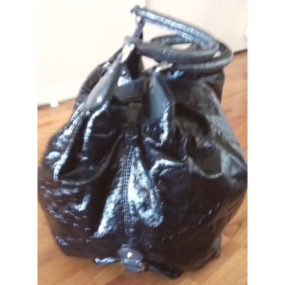 vintage Y2K ESPRIT black round hobo bucket 'lacquered' bag tote purse - Picture 10 of 12